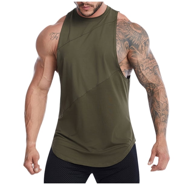 pstuiky Camiseta sin mangas para hombre, Camiseta deportiva sin mangas informal de color liso para hombre Camisas para hombres l