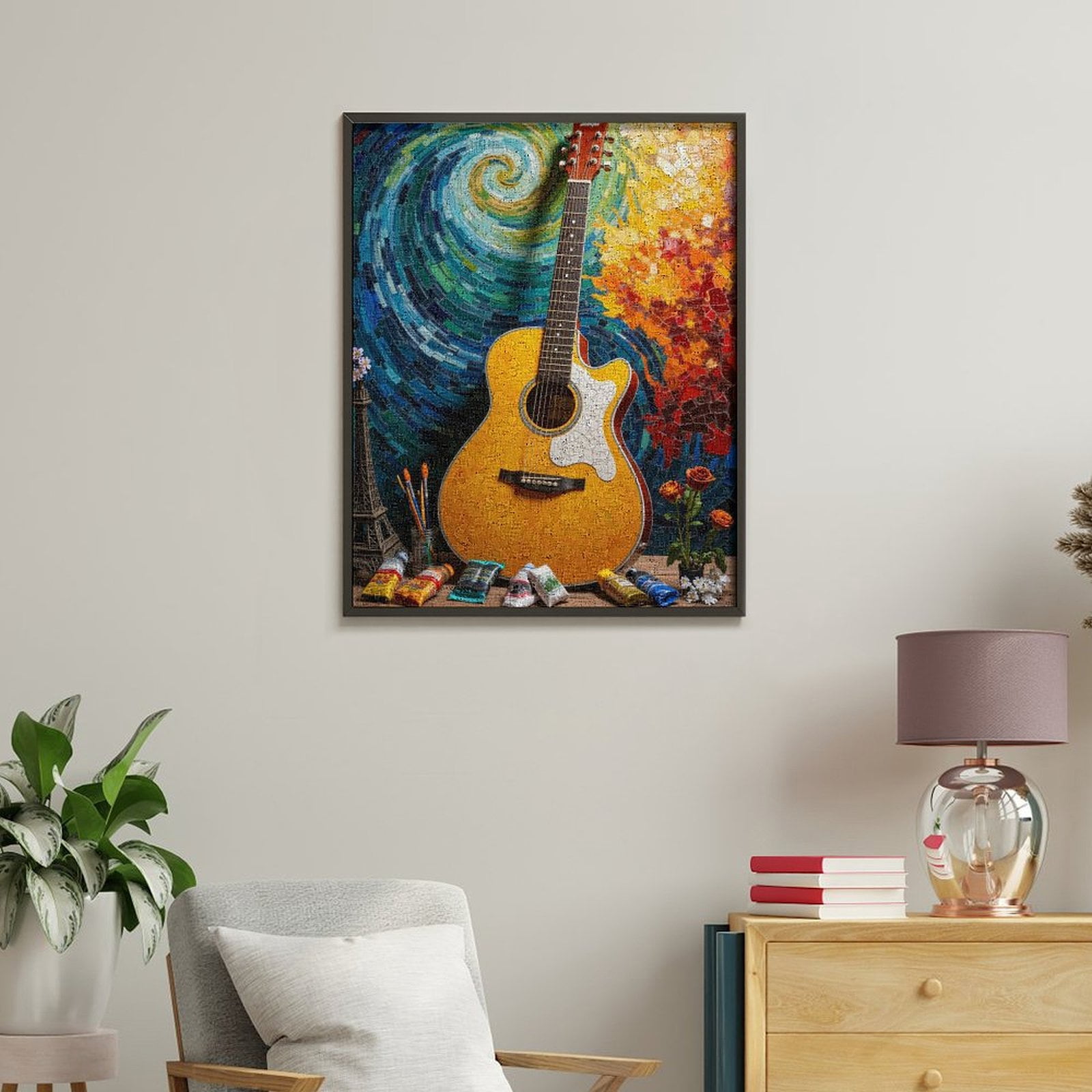Paint By Numbers Kit for Adults Beginner - Guitar Mosaic Art Colors Creativity DIY Canvas Painting Kits for Adults, Frameless Paint By Number for Adults for Home Wall Decor 16x20 Inch