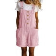 thumbnail image 3 of Women's Plus Pants, Cotton Linen Blend, Solid Sleeveless Suspender Mini Jumpsuit, Pocket Long Pants for Women, Casual Spring Daily Vacation | TruHer,Pink 2XL, 3 of 6