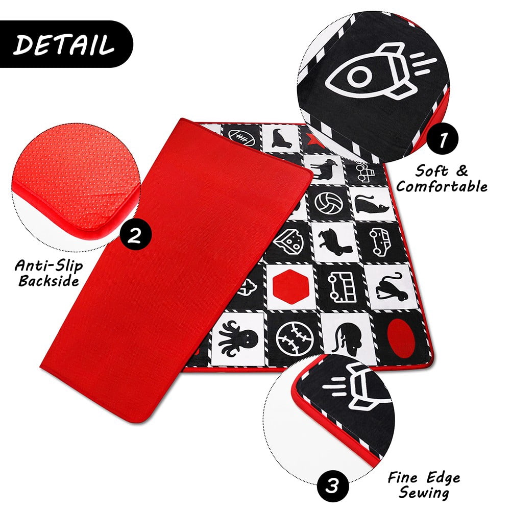 loivesh Baby Mat for Floor,Baby Tummy Time Mat- Black and White High Contrast Interactive Activities Mat,Baby Play Mats for Babies Newborn and Toddlers for Early Learning, Animal Fruits Shapes Vehicle