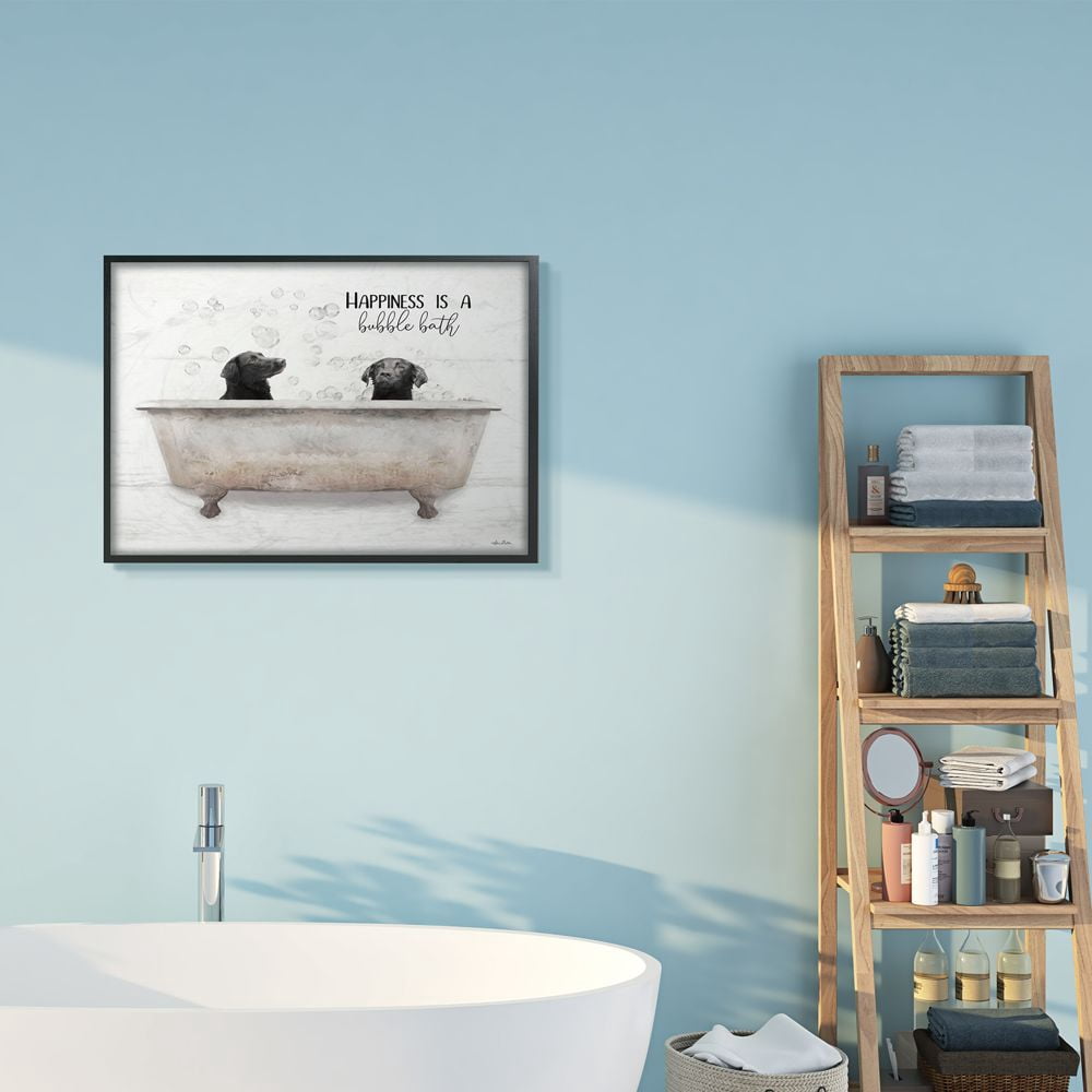 Stupell Industries Animal Bathroom Happiness is a Bubble Bath Dog Quote Framed Wall Art Design by Lori Deiter, 24" x 30", Black Framed