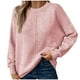 thumbnail image 2 of Suéter de cuello redondo para mujer, informal, liso, tejido, holgado, de manga larga, con cuello redondo, blusa, 2 of 5