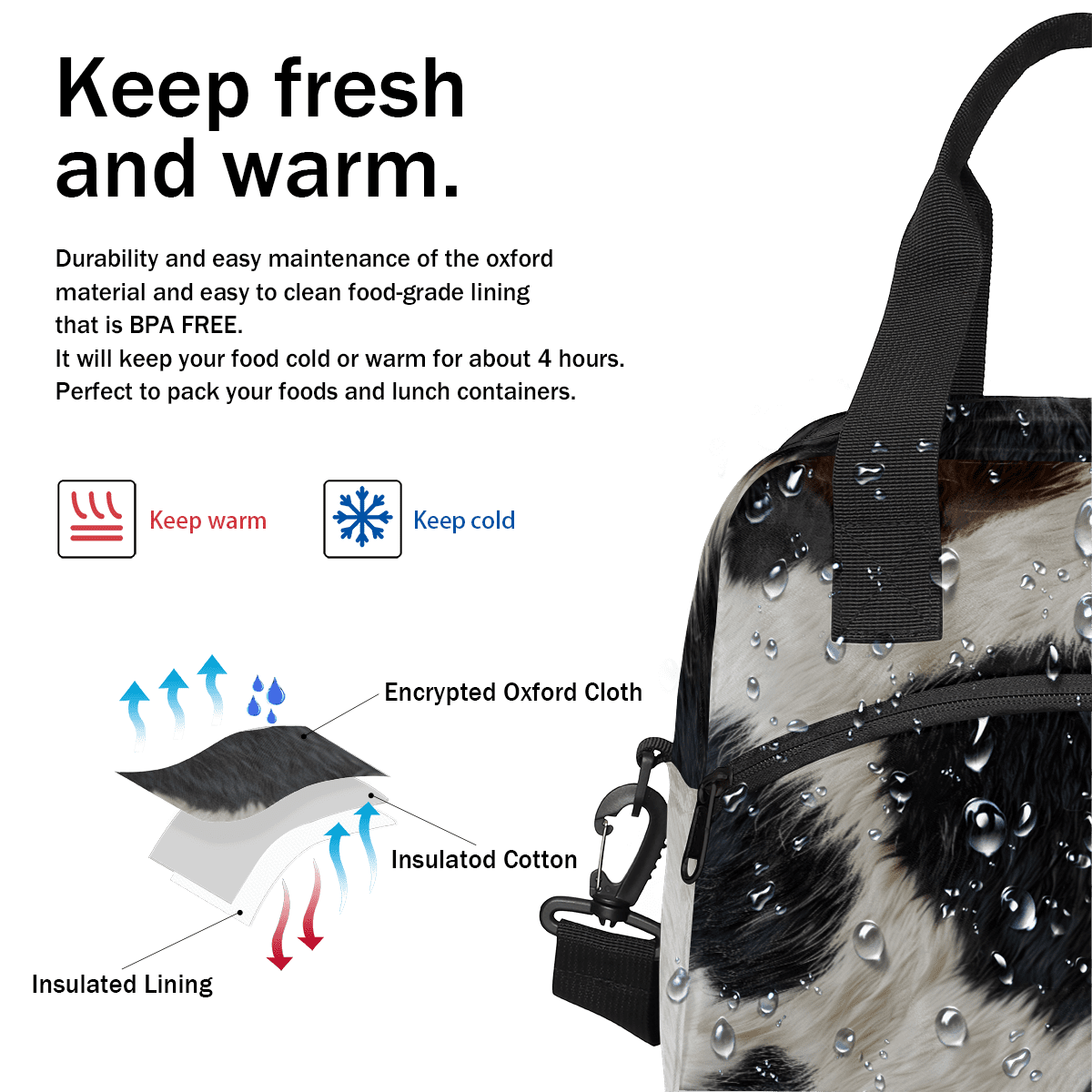 Herdesigns Brown Cow Insulated Lunch Bag for Women Men Adults Large Reusable Lunch Box Leakproof Portable Cooler Tote Bags with Adjustable Shoulder Strap