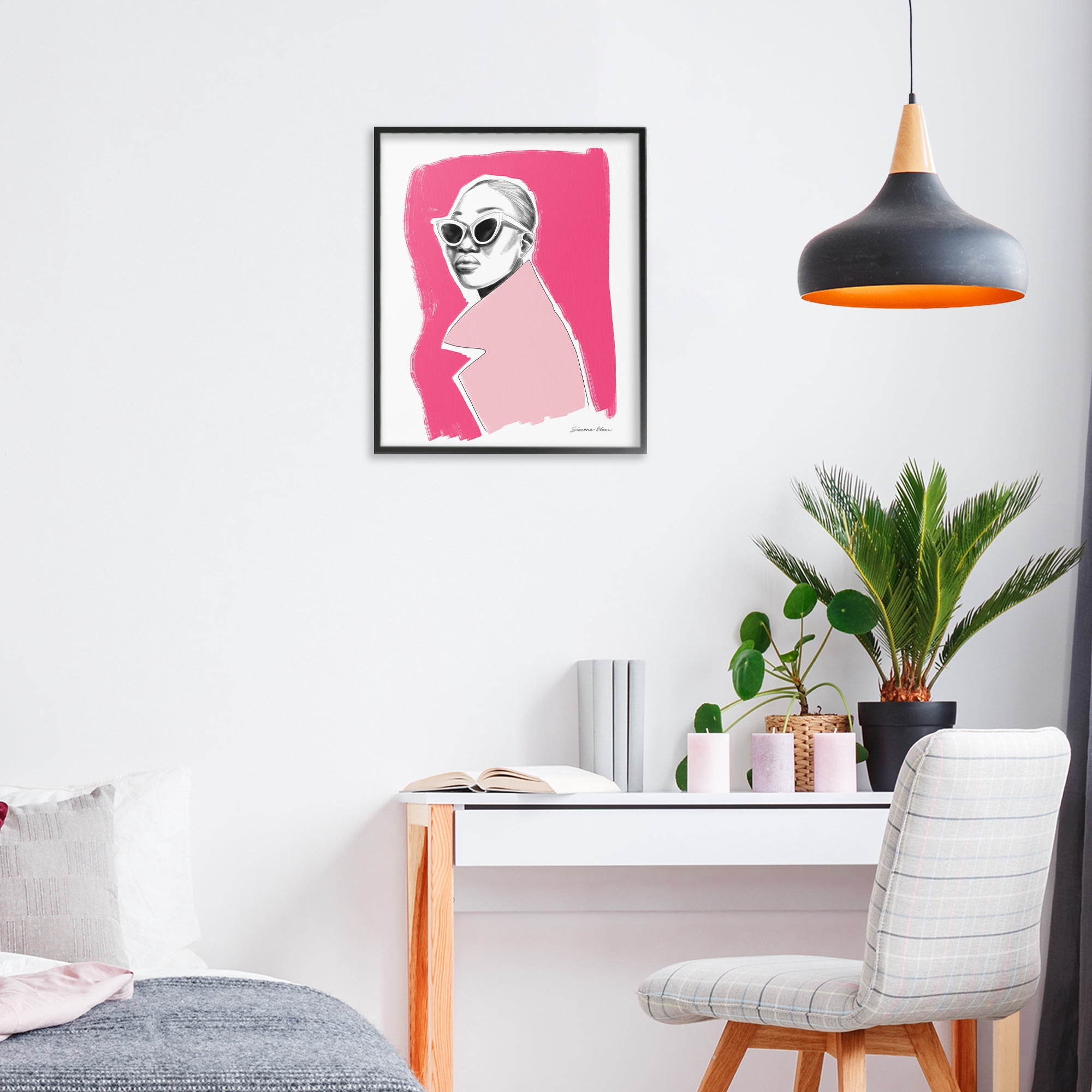 Stupell Industries Pink Attitude Fashion Portrait Black Framed Giclee Art, design by Simone Elum