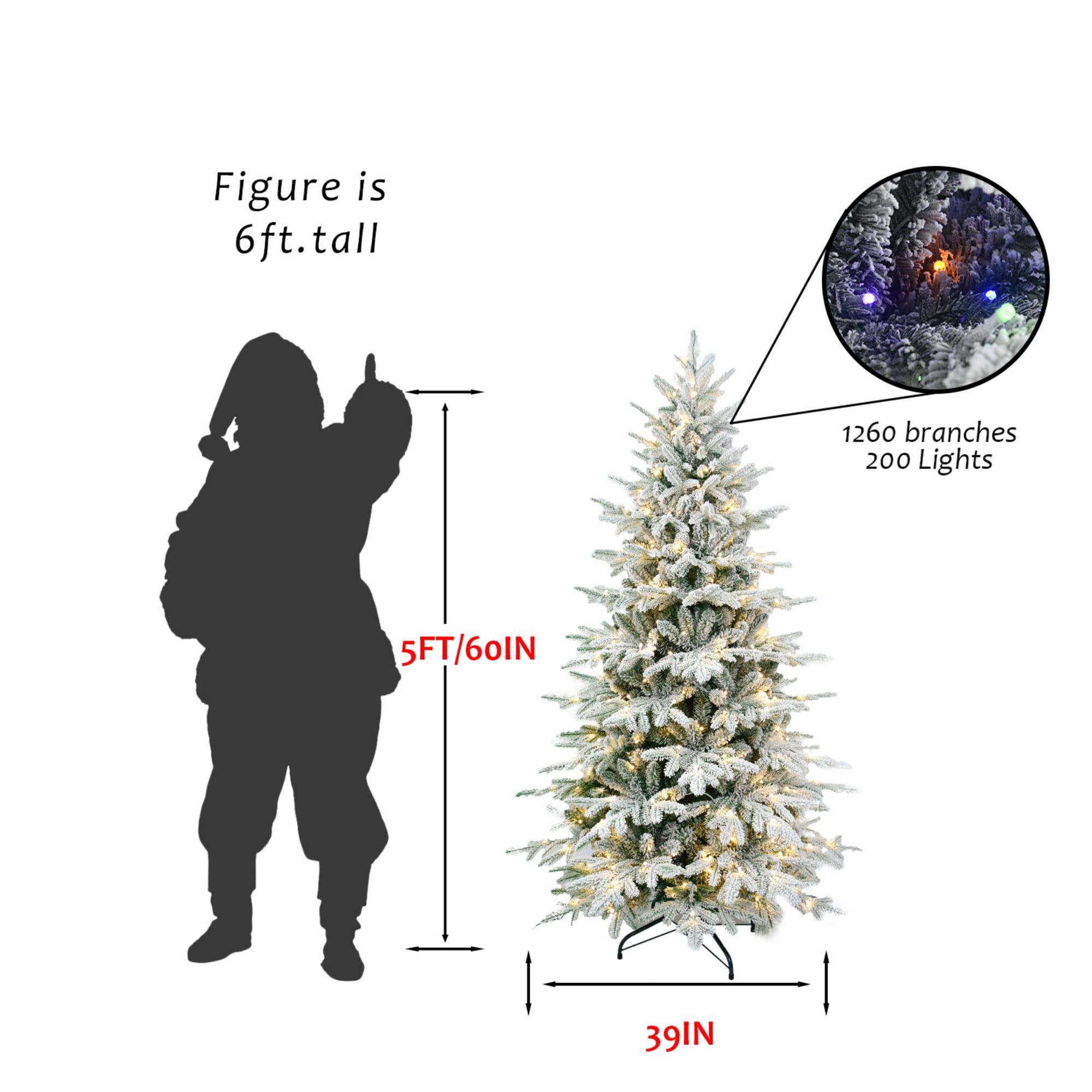 DEALTOPS 8 FT Snow-Flocked Pre-Lit Artificial Christmas Tree with 520 Color-Changing 9-Mode LEDs, 3136 Tips