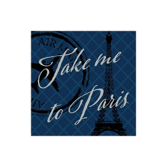 Take Me To Paris Blue Lattice Tower Plane 12 x 12 Wood Wall Sign Plaque