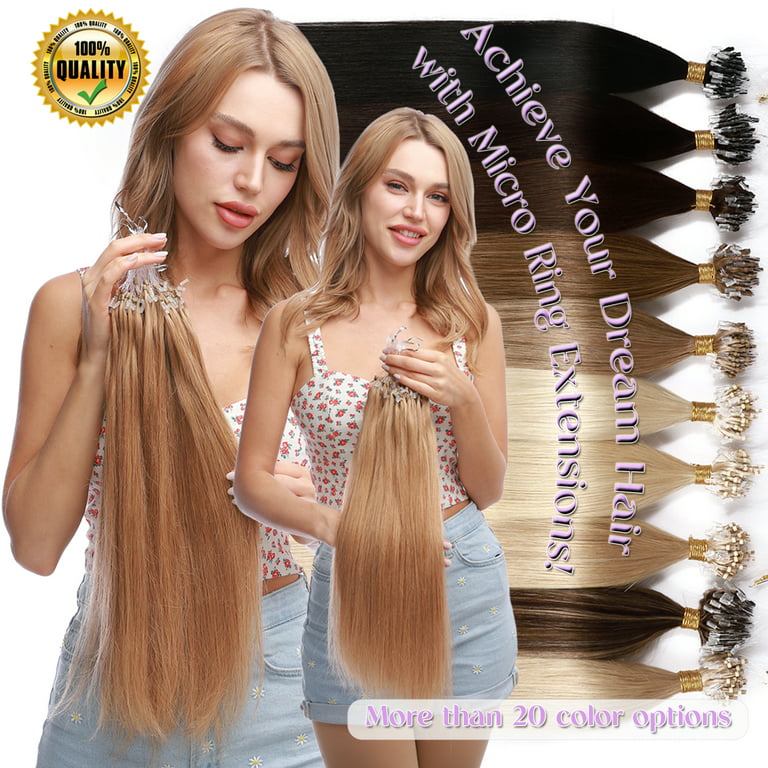 Hairro Microlink Hair Extensions 100% Real Human Hair 16 Inch 50 Strands  50g 8D Micro Beads in Hairpieces Highlight #18/613 Ash Blonde Mix Bleach