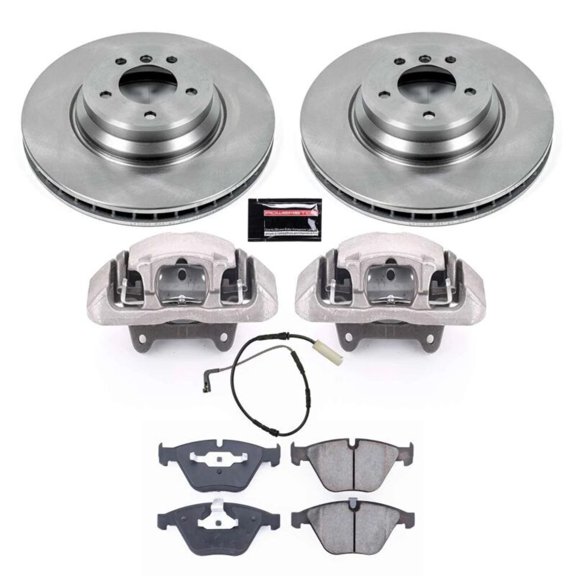 PowerStop Front Stock Replacement Brake Pad and Rotor Kit with Calipers Fits: BMW Select Models KCOE5281