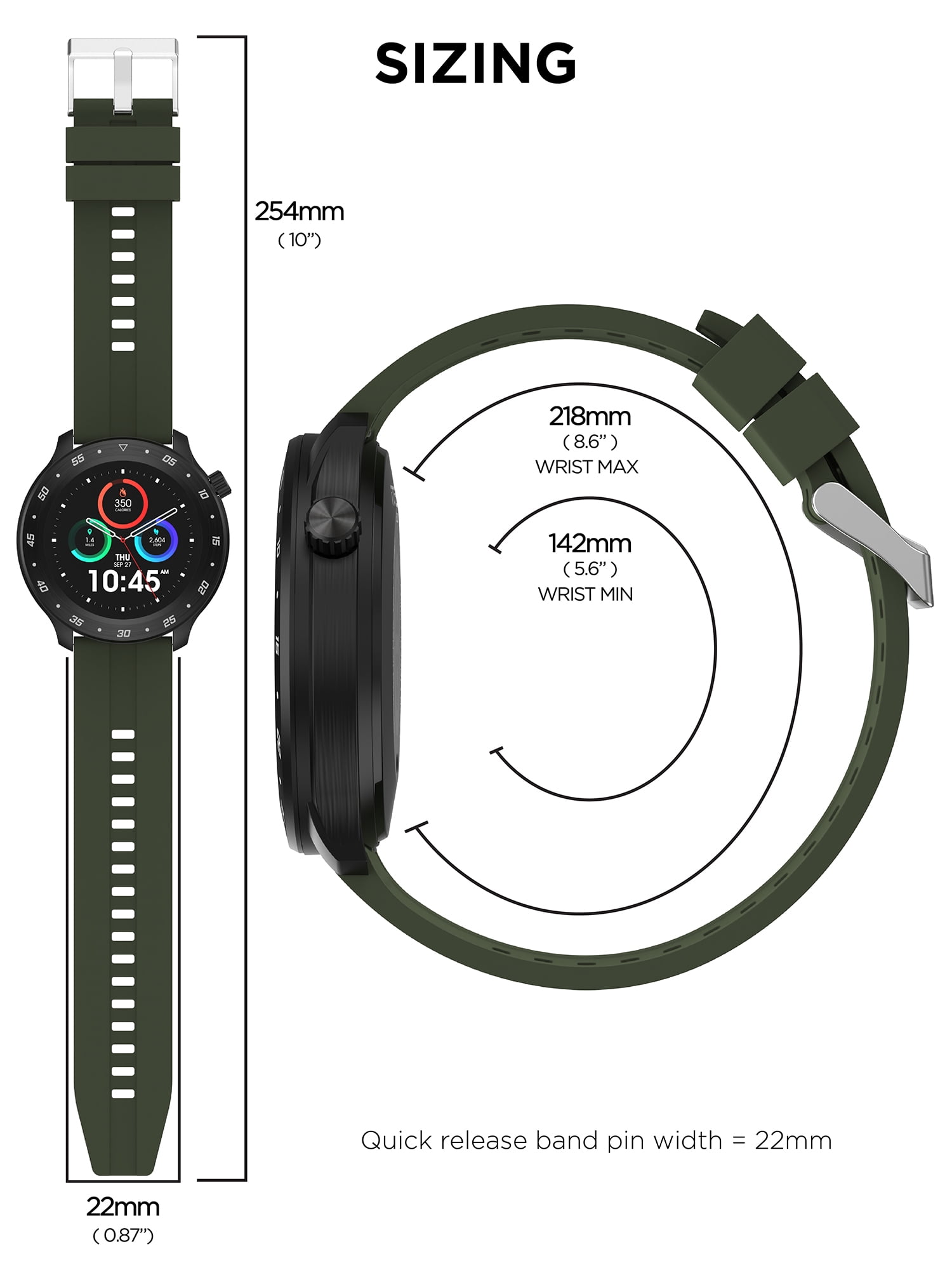 iTech Bold 3 Unisex Adult Smart Watch, Dark Green, Silicone Strap