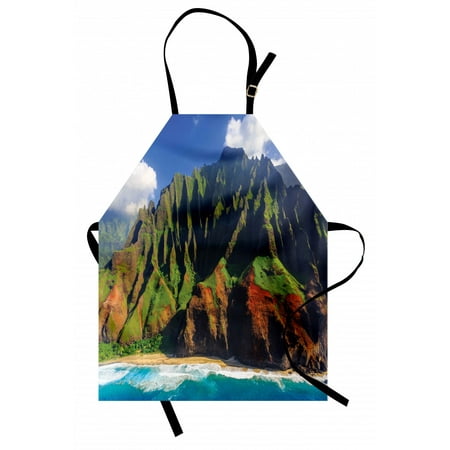 

Hawaiian Apron Aerial View of Na Pali Coast Kauai Hawaii Mountain Cliff Seacoast Scenic Photo Unisex Kitchen Bib Apron with Adjustable Neck for Cooking Baking Gardening Green Brown by Ambesonne