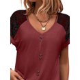thumbnail image 4 of DYMADE Women Minimalist Lace Summer Tops Short Sleeve V-Neck T-Shirts, 4 of 4