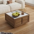 thumbnail image 5 of Farmhouse Coffee Table with 2 Storage Drawers for Living Room Square Center Middle Table Modern Cocktail Table Contemporary Mid Century Wood Home Office Waiting Room (White Brown), 5 of 8
