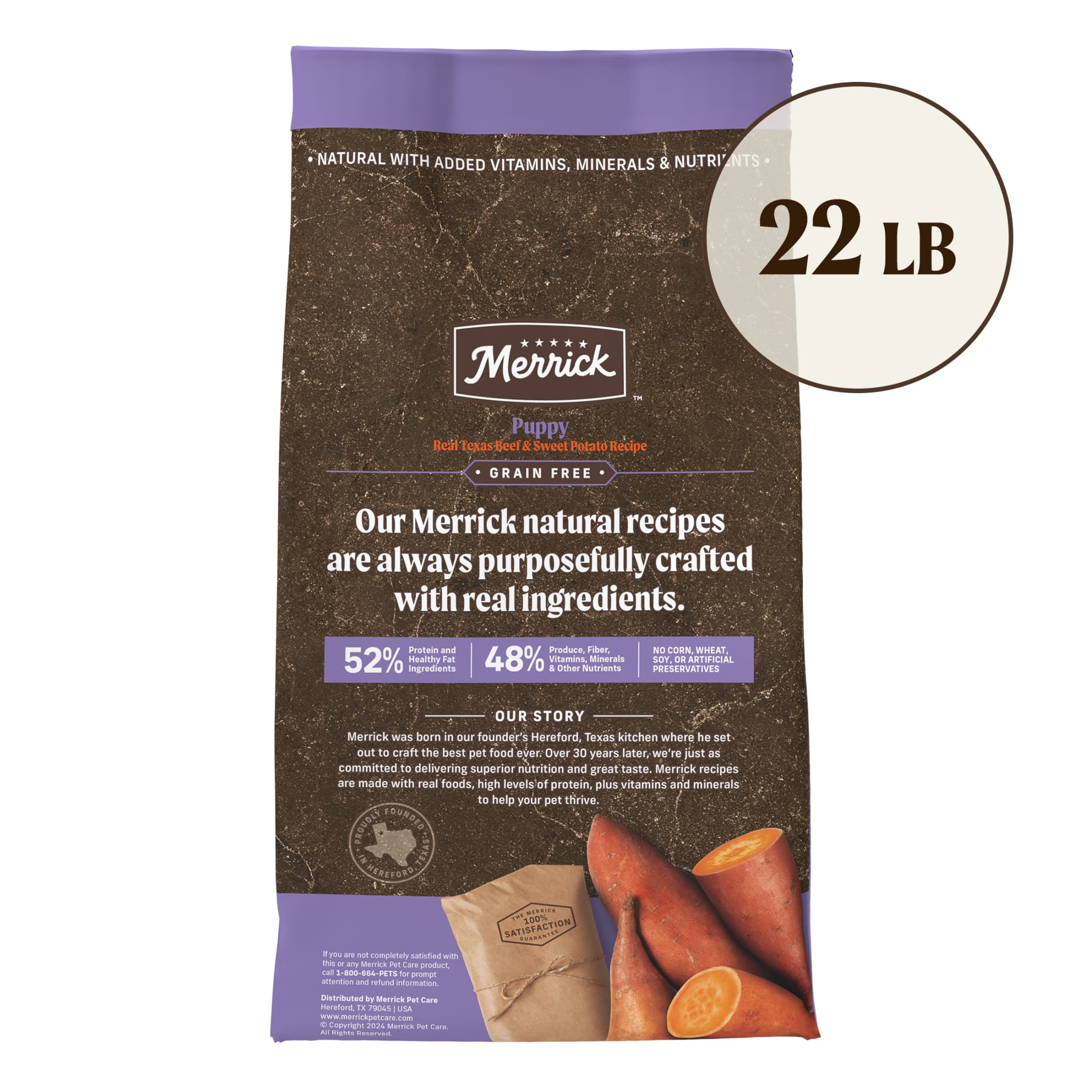 Merrick Puppy Grain-Free Dry Dog Food, High Protein Real Texas Beef & Sweet Potato, 22 lb Bag