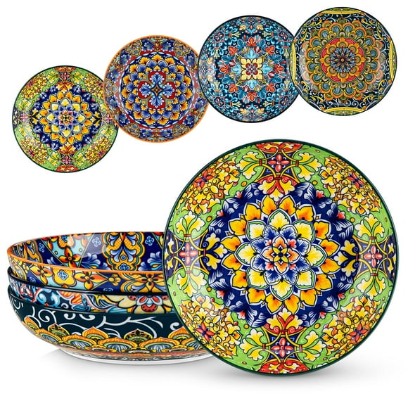 vancasso Pasta Bowls, 42 oz Ceramic Salad Bowls of 4,Large Corlorful Serving Bowls for Kitchen, Dishwasher & Microwave Safe Soup