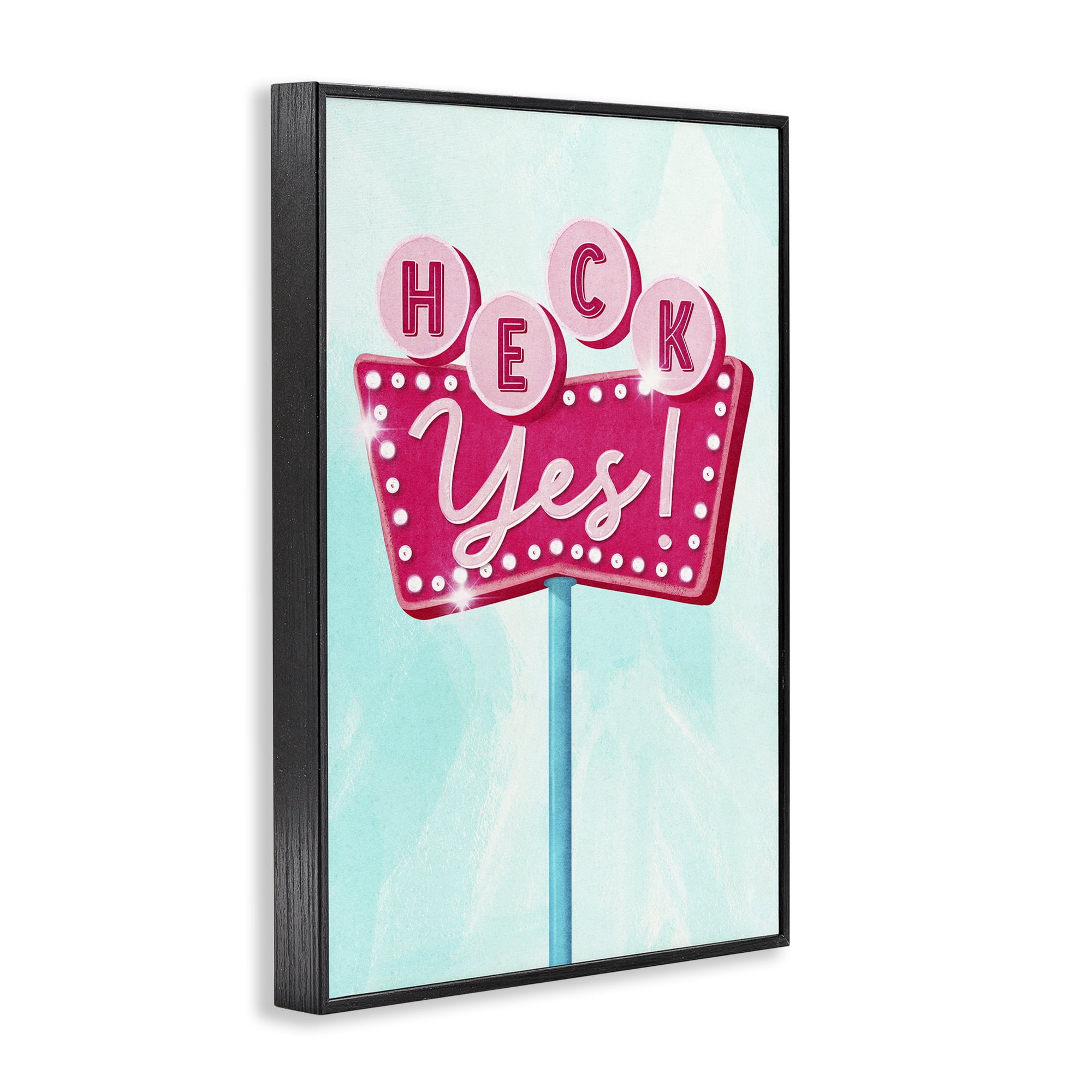 Stupell Industries Retro Heck Yes Typography Painting Black Framed Art Print Wall Art, 12 x 18