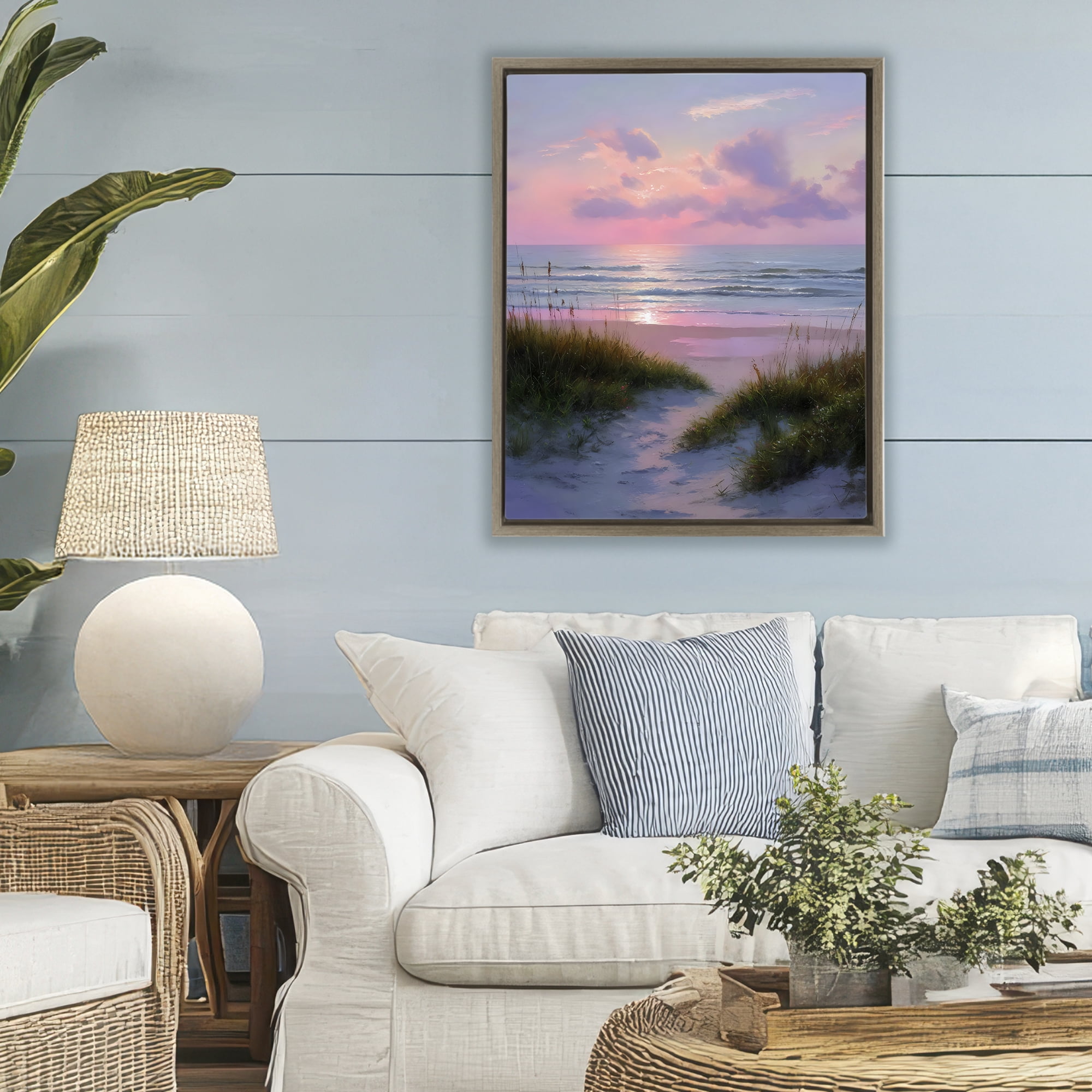 Stupell Industries Romantic Beach Sunset in Pink Brown Framed Floater Canvas Wall Art, design by Franklyn Gregory