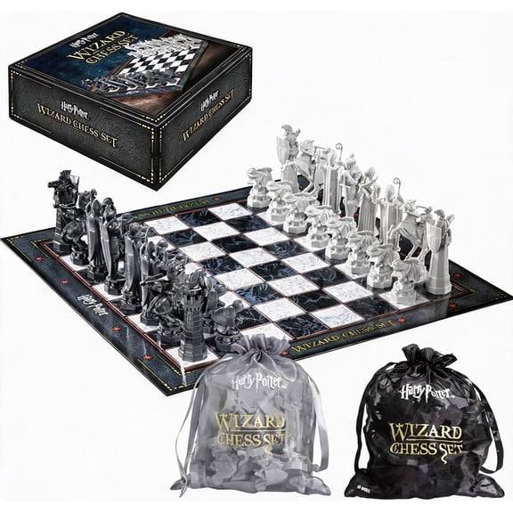 Wizard-Themed Chess Set with Marble-Textured Board