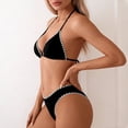 thumbnail image 5 of Women's Solid Color Lace Triangle Bikini Set Halter Adjustable Ties Backless Two-Piece Swimsuit Black XL(XL), 5 of 7