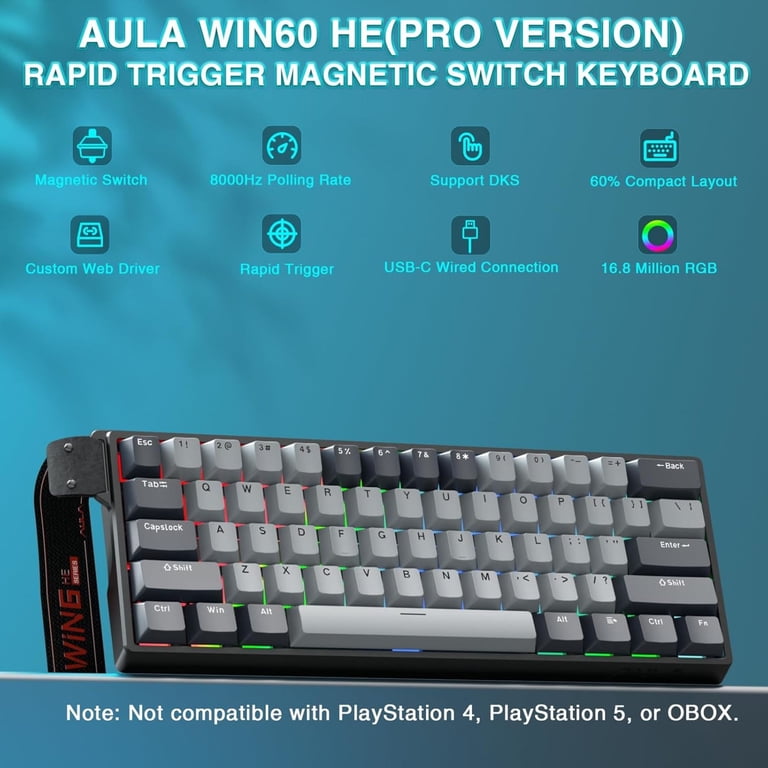 AULA, Gaming Keyboard, RGB, 61-Key Wired Hall Effect Magnetic