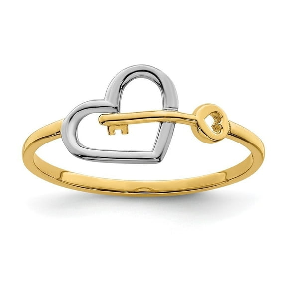 Auriga Fine Jewelry 14K Yellow Gold w/Rhodium Heart and Key Ring Size 7 for Women