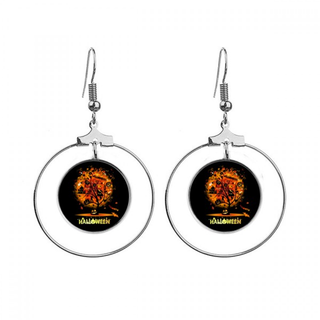 Halloween Cartoon patron de arbol Los pendientes cuelgan del aro de la joyería del círculo de la gota Unbranded M