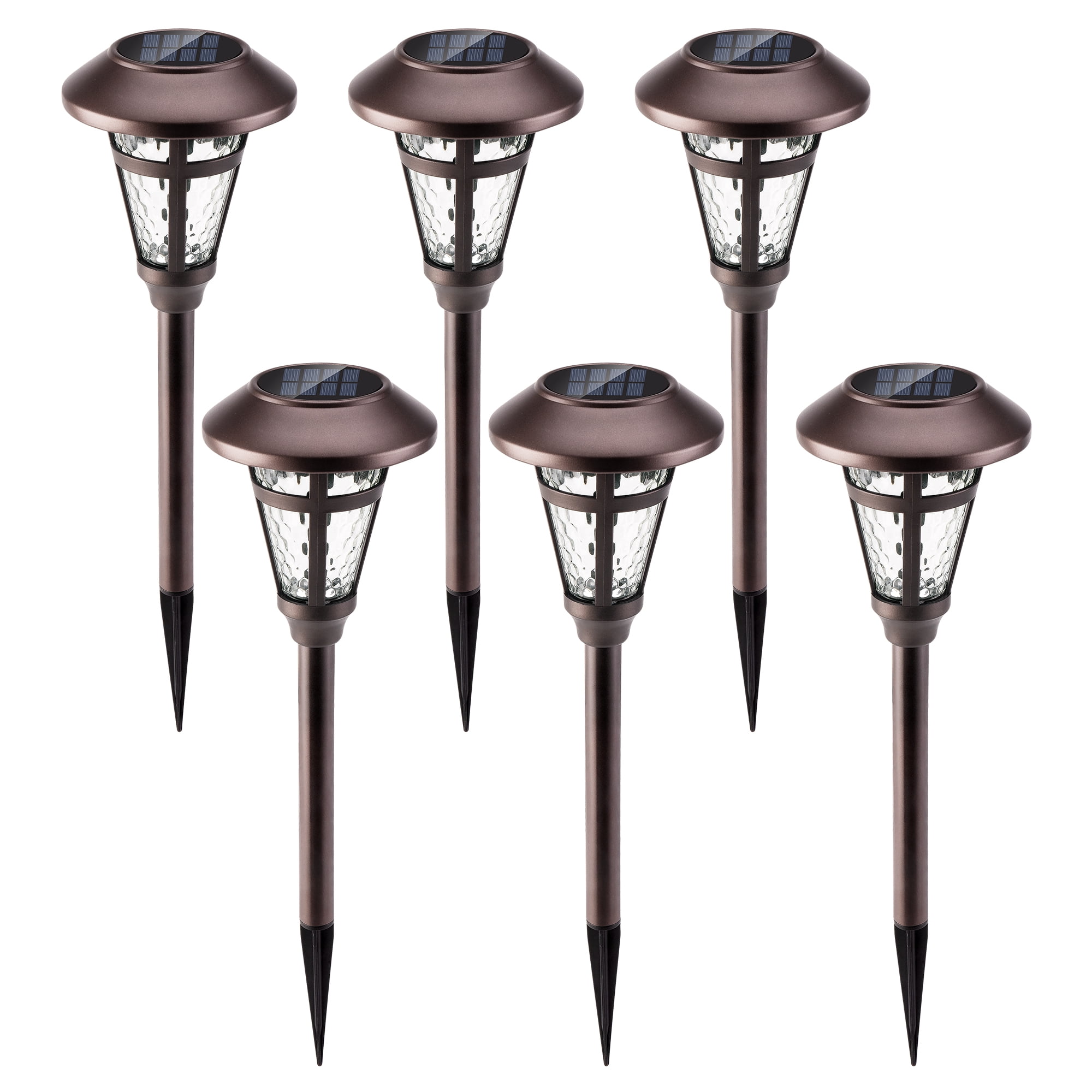 Solpex 6 Pcs Solar Outdoor Lights, Bronze Finshed Landscape Path Lights, Glass Lamp, Waterproof Led Solar Pathway Lights for Lawn, Patio, Yard, Garden, Pathway, Walkway and Driveway