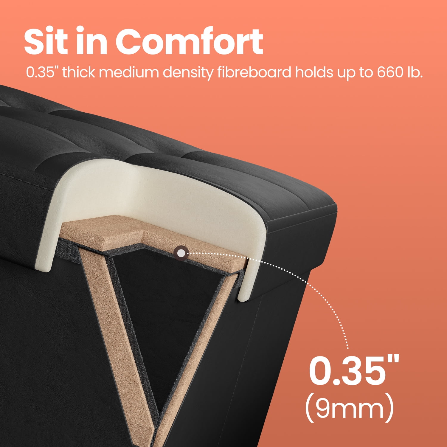 LEDREM 30" Storage Ottoman Bench with Flip-Top Lid, 660lb Capacity, Multi-Functional Footrest, Seat, Easy-Clean Synthetic Leather, Black