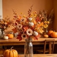 thumbnail image 6 of Artificial Fall Flower Bouquet with Maple Leaves and Pumpkin, Thanksgiving and Halloween Decor for Home, Realistic Faux Sunflower Arrangement for Table, 6 of 6