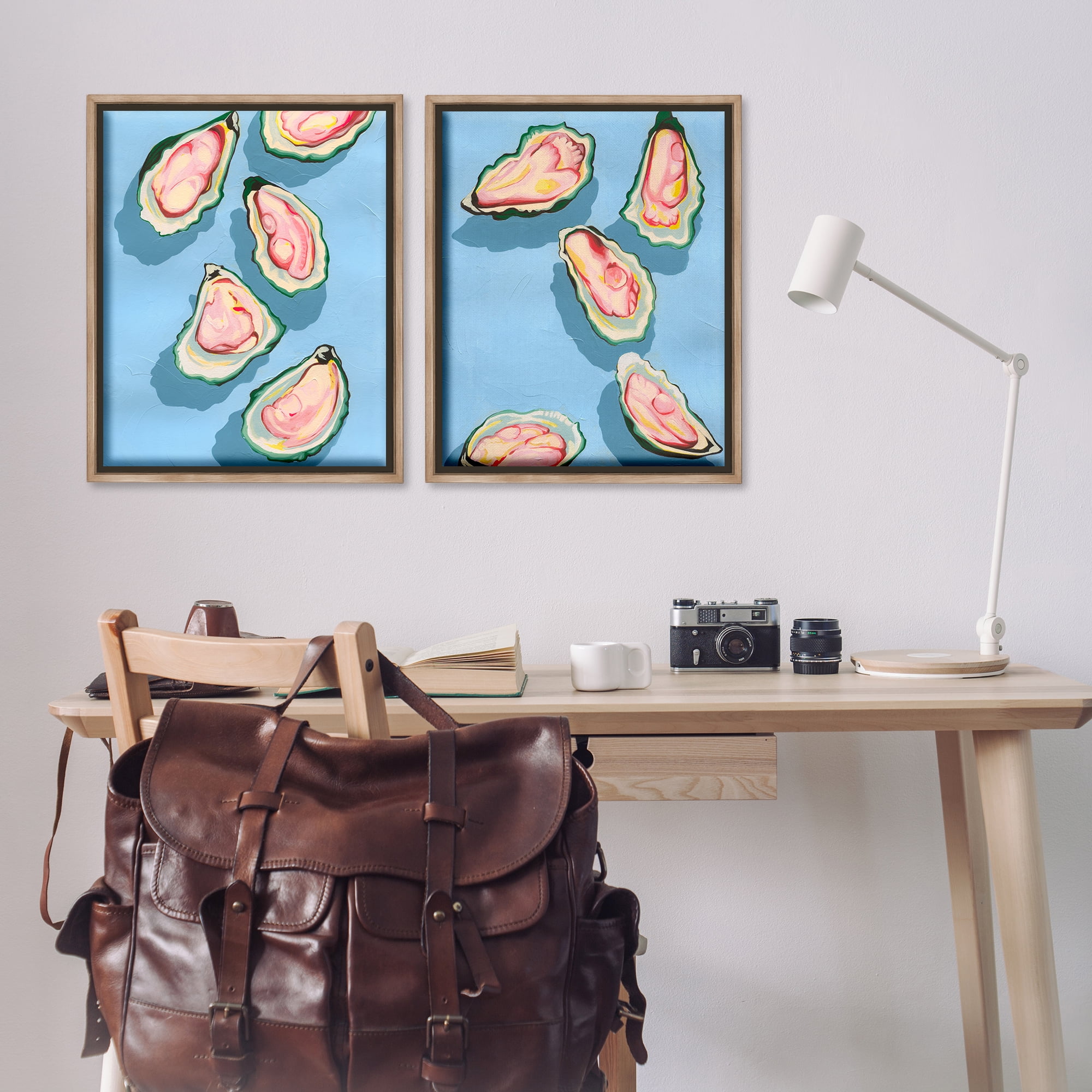 Stupell Industries Fresh Oyster Appetizer Nautical & Beach Painting Brown Floater Framed Canvas Art Print Wall Art, 31 x 25, Set of 2
