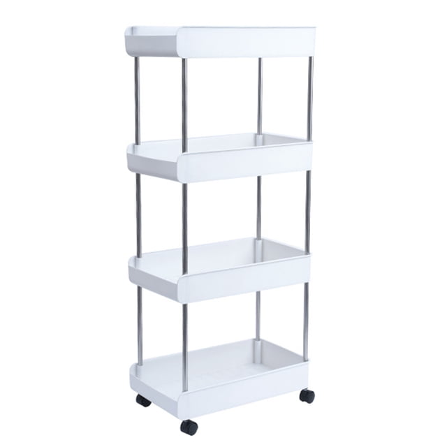 Chariot Utilitaire à 4 Niveaux avec Roues, Crochet Suspendu, Étagères de Rangement Multifonctionnelles, Organisation, Étagère Portative Autoportante, Chariot de Service, Chariot pour Cuisine, Salle de Bain, Bureau