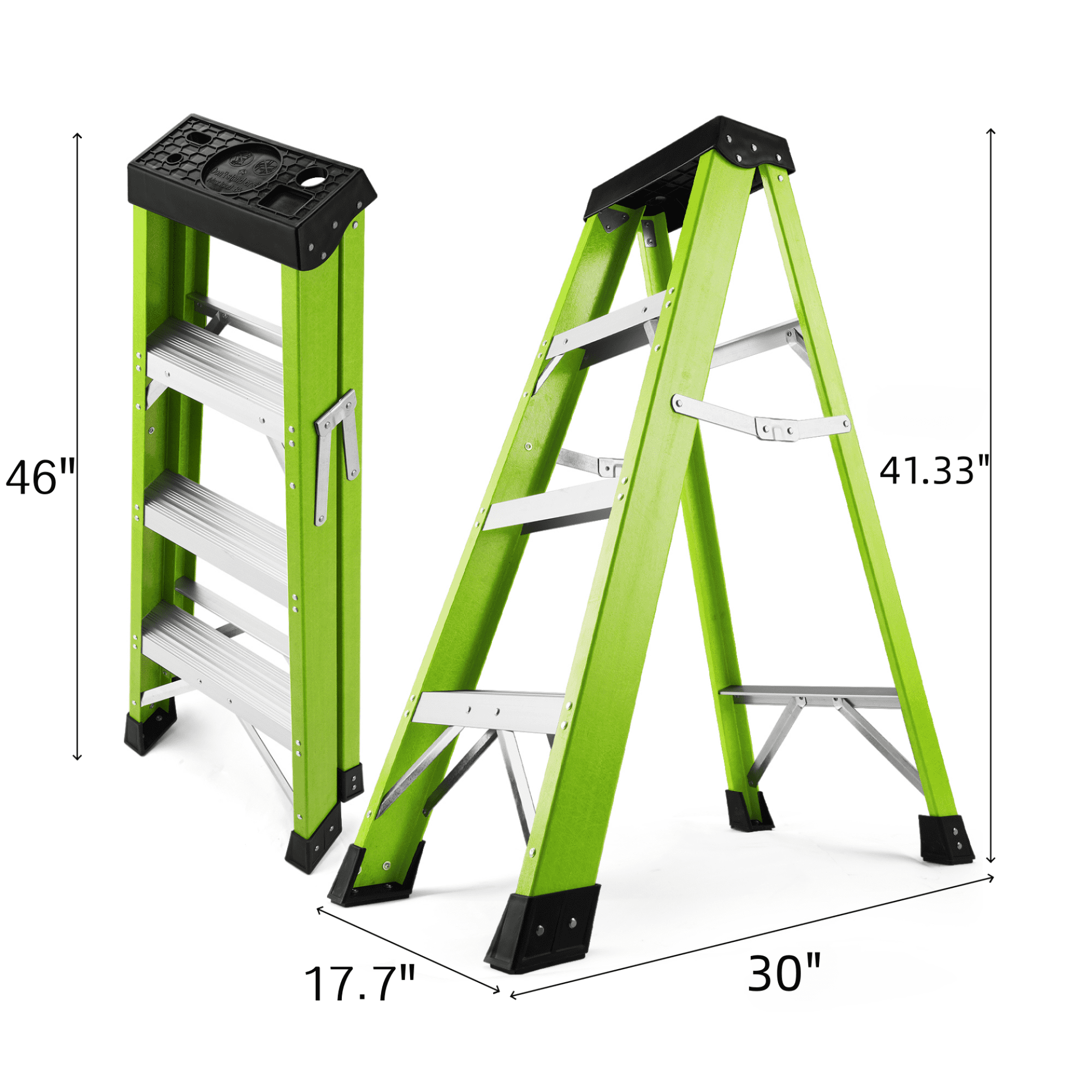 Leumius 3 Steps Fiberglass Ladder with a Load Capacity of 330 Pounds, Equipped with a Tool Tray for Electrical Engineering Ladder Structure Insulation Ladder Green
