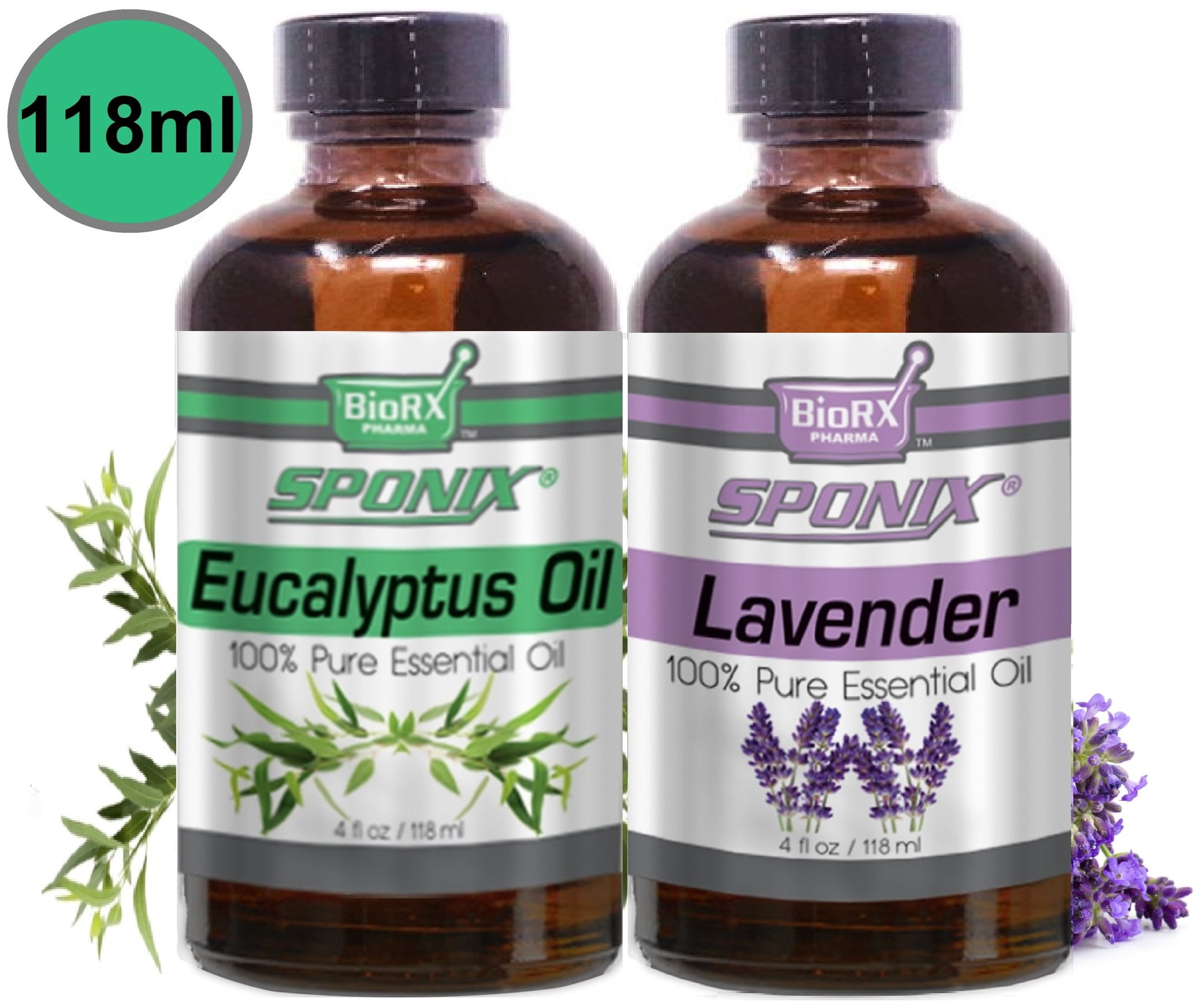 Essentials Oil Gift Set of 2 Aromatherapy 4 oz / 118 ml - Eucalyptus & Lavender - Made with 100% Pure Therapeutic Grade Essential Oils by Sponix Made in USA (Pack of 2)