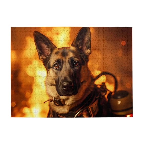 500-Piece Wooden Jigsaw Puzzle for Adults - German Shepherd Firefighter , Interlocking Pieces with Guide Letters, Holiday Gift & Home Decor