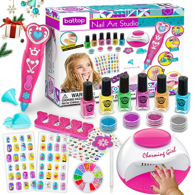 Set de esmaltes de uñas BATTOP Kids con secador de uñas y bolígrafo con purpurina