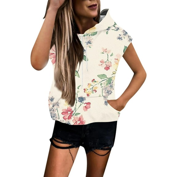Blouses For Women Dressy Casual Sleeveless Hoodie Tank Top Lightweight Pullover Athletic Shirt Loose Fit With Front Pocket Polyester Beige Womens Blouses Size L