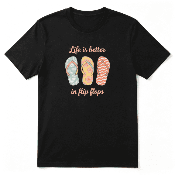 Life Is Better In Flip Flops Vintage Graphic Tee For Women, Outdoor Beach Cotton Short Sleeves T-Shirt