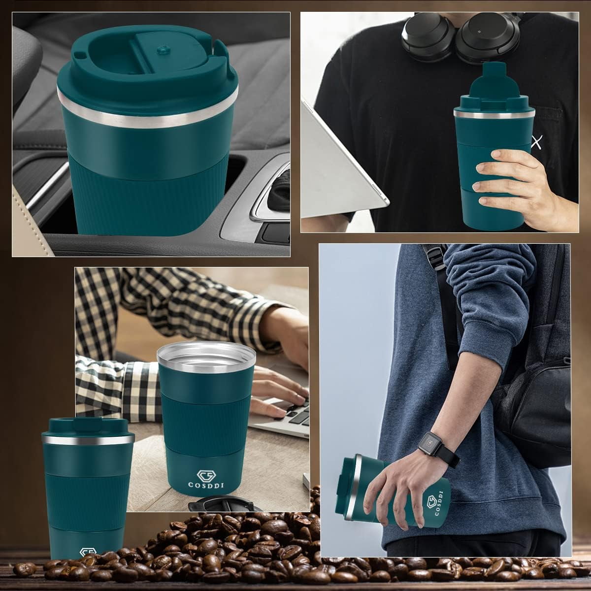  CS COSDDI 12 oz Stainless Steel Vacuum Insulated Tumbler -  Coffee Travel Mug Spill Proof with Lid - Coffee Cups for Keep Hot/Ice  Coffee,Tea and Beer (Green) : Home & Kitchen