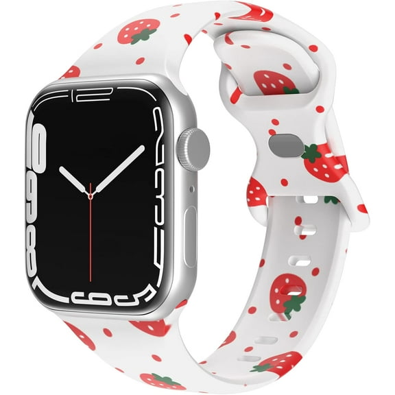 KOMI Compatible with Kids Apple Watch Band 38mm 40mm 41mm for Boys Girls, Cute Double-Sided Pattern Printed Strap Compatible with iWatch Series 10/9/Ultra/8/7/6/5/4/3/2/1/SE Strawberry