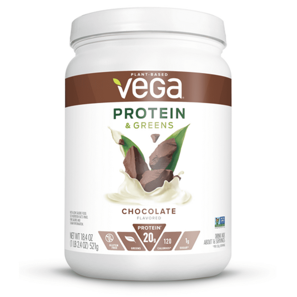 Vega Plant Protein & Greens Powder, Chocolate, 20g Protein, 1.2lb, 18 ...