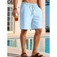 thumbnail image 5 of Men's Cotton Linen Drawstring Elastic Waist Knee Length Shorts Light Blue M, 5 of 10