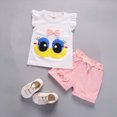 thumbnail image 2 of HCNTES Toddler Girls Clothes 6M 12M 18M 24M 2T 3T 4T Summer Outfits Baby Cartoon Print Vest T Shirt Tops Shorts Clothes Set, 2 of 5