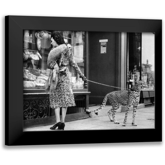 Anonymous 14x12 Black Modern Framed Museum Art Print Titled - Elegant Woman with Cheetah