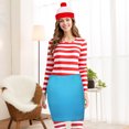 thumbnail image 5 of Alaiyaky Red and White Striped Costume Suit, Halloween Costumes Striped Shirt with Hat Glasses, Men Women Halloween Costumes World Book Day Outfit, 5 of 7