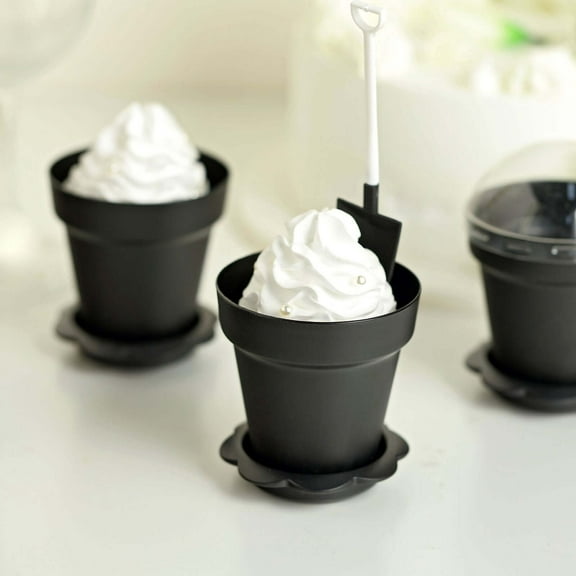 Efavormart 12 Pack | Black Flower Pot Ice Cream Dessert Cups with Accessories