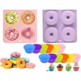 thumbnail image 1 of Molde para donas, 2 Molde de silicona para hornear, con 12 moldes de silicona para cupcakes, Moldes de silicona antiadherentes reutilizables, sin BPA (violeta), 1 of 4