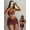 Brown, variant on Women's Printed Bikini Set with Ruffled Wrap Skirt - Polka Dot Two-Piece Swimsuit for Beach, Pool Party, Vacation