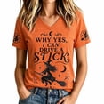 thumbnail image 4 of Halloween Shirts for Women Vintage Broom Flying Witch Shirt Short Sleeve V Neck Basic T-Shirt Casual Pullover Tops,Saffron,S, 4 of 8