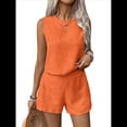 thumbnail image 3 of Conjunto de 2 Piezas de de Verano para Mujer, Camiseta Sin Mangas con Cuello Redondo y Pantalones Cortos Elásticos de Cintura Alta. Naranja Rojo M, 3 of 10