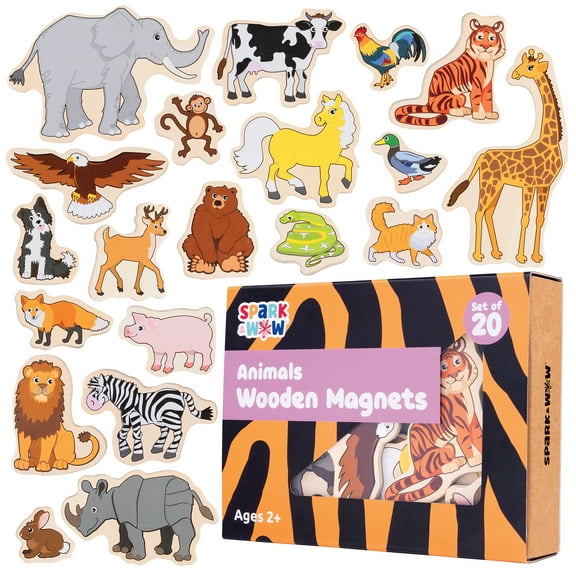Spark & Wow Wooden Magnets- Animals - Set of 20