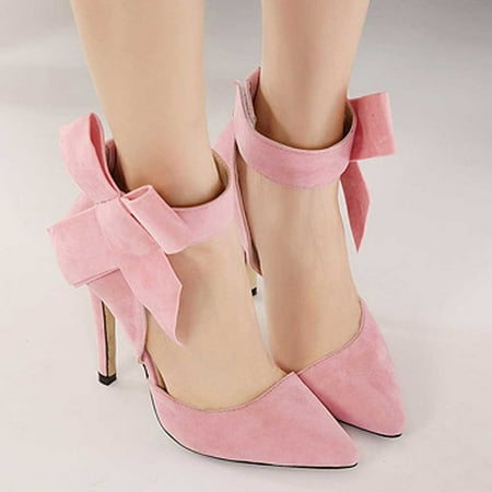 

〖Yilirongyumm〗 Pink 38 Sandals Women Heels Fashion Pointed Big Temperament Summer Bow Color Solid High Ladies Women s Sandals